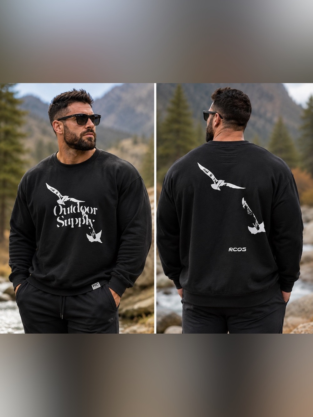 🆕 RC Outdoor Supply Men’s Medium Black Heavyweight Graphic Sweatshirt NWT